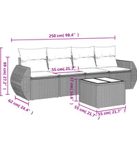 5-tlg. Garten-Sofagarnitur mit Kissen Braun Poly Rattan