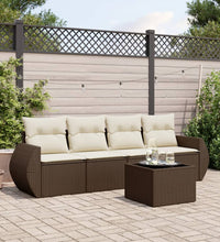 5-tlg. Garten-Sofagarnitur mit Kissen Braun Poly Rattan