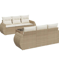 7-tlg. Garten-Sofagarnitur mit Kissen Beige Poly Rattan
