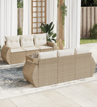7-tlg. Garten-Sofagarnitur mit Kissen Beige Poly Rattan