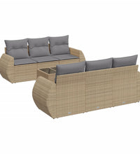 7-tlg. Garten-Sofagarnitur mit Kissen Beige Poly Rattan