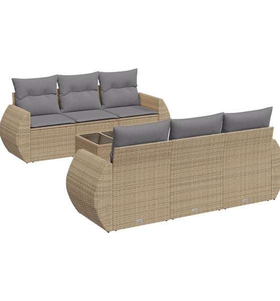 7-tlg. Garten-Sofagarnitur mit Kissen Beige Poly Rattan