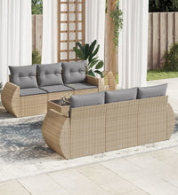 7-tlg. Garten-Sofagarnitur mit Kissen Beige Poly Rattan