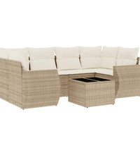 7-tlg. Garten-Sofagarnitur mit Kissen Beige Poly Rattan