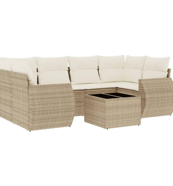 7-tlg. Garten-Sofagarnitur mit Kissen Beige Poly Rattan