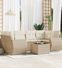7-tlg. Garten-Sofagarnitur mit Kissen Beige Poly Rattan