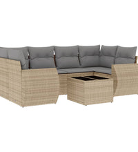 7-tlg. Garten-Sofagarnitur mit Kissen Beige Poly Rattan