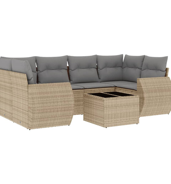 7-tlg. Garten-Sofagarnitur mit Kissen Beige Poly Rattan
