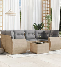 7-tlg. Garten-Sofagarnitur mit Kissen Beige Poly Rattan