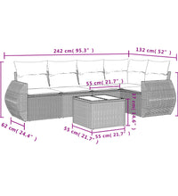 6-tlg. Garten-Sofagarnitur mit Kissen Braun Poly Rattan