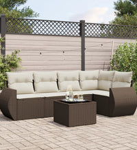 6-tlg. Garten-Sofagarnitur mit Kissen Braun Poly Rattan