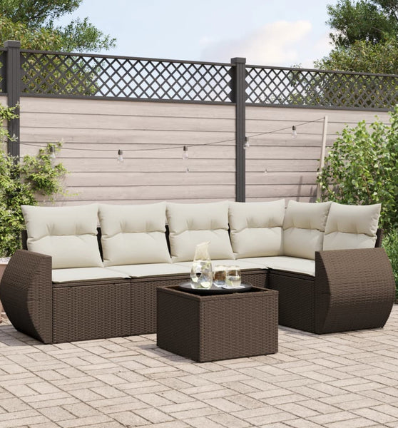 6-tlg. Garten-Sofagarnitur mit Kissen Braun Poly Rattan