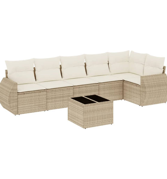 7-tlg. Garten-Sofagarnitur mit Kissen Beige Poly Rattan