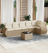 7-tlg. Garten-Sofagarnitur mit Kissen Beige Poly Rattan