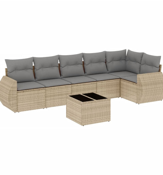 7-tlg. Garten-Sofagarnitur mit Kissen Beige Poly Rattan