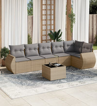 7-tlg. Garten-Sofagarnitur mit Kissen Beige Poly Rattan