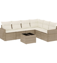 7-tlg. Garten-Sofagarnitur mit Kissen Beige Poly Rattan