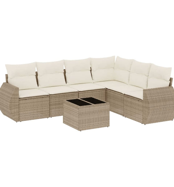 7-tlg. Garten-Sofagarnitur mit Kissen Beige Poly Rattan