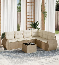 7-tlg. Garten-Sofagarnitur mit Kissen Beige Poly Rattan
