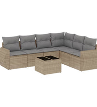 7-tlg. Garten-Sofagarnitur mit Kissen Beige Poly Rattan