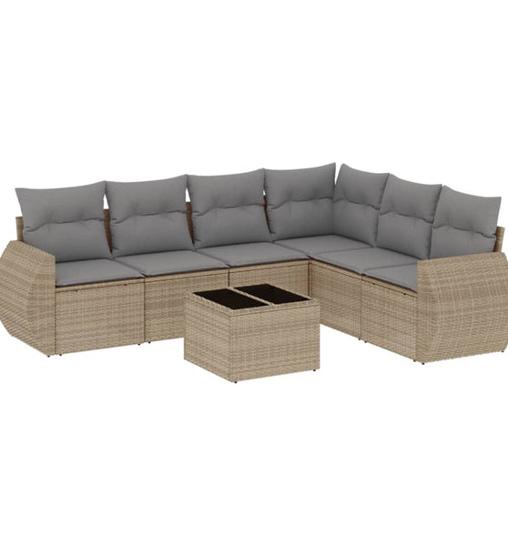 7-tlg. Garten-Sofagarnitur mit Kissen Beige Poly Rattan
