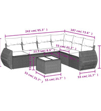 7-tlg. Garten-Sofagarnitur mit Kissen Beige Poly Rattan
