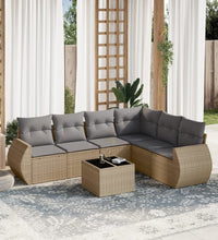 7-tlg. Garten-Sofagarnitur mit Kissen Beige Poly Rattan