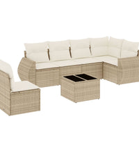 7-tlg. Garten-Sofagarnitur mit Kissen Beige Poly Rattan