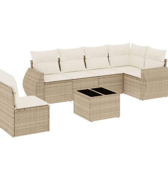7-tlg. Garten-Sofagarnitur mit Kissen Beige Poly Rattan
