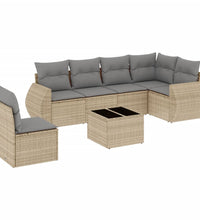 7-tlg. Garten-Sofagarnitur mit Kissen Beige Poly Rattan