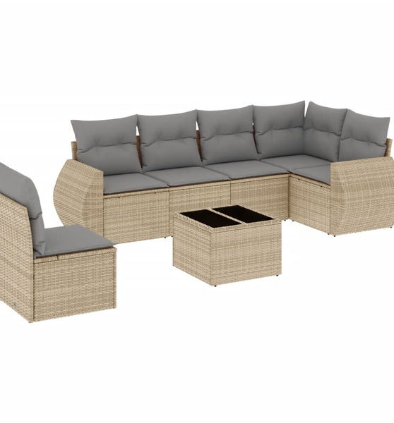7-tlg. Garten-Sofagarnitur mit Kissen Beige Poly Rattan
