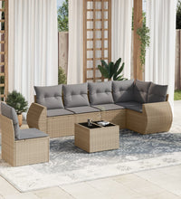 7-tlg. Garten-Sofagarnitur mit Kissen Beige Poly Rattan