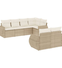 7-tlg. Garten-Sofagarnitur mit Kissen Beige Poly Rattan