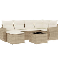7-tlg. Garten-Sofagarnitur mit Kissen Beige Poly Rattan