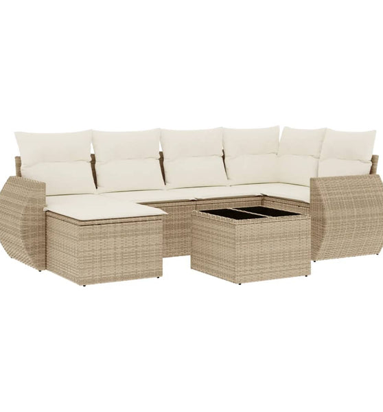 7-tlg. Garten-Sofagarnitur mit Kissen Beige Poly Rattan