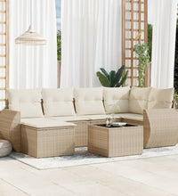 7-tlg. Garten-Sofagarnitur mit Kissen Beige Poly Rattan