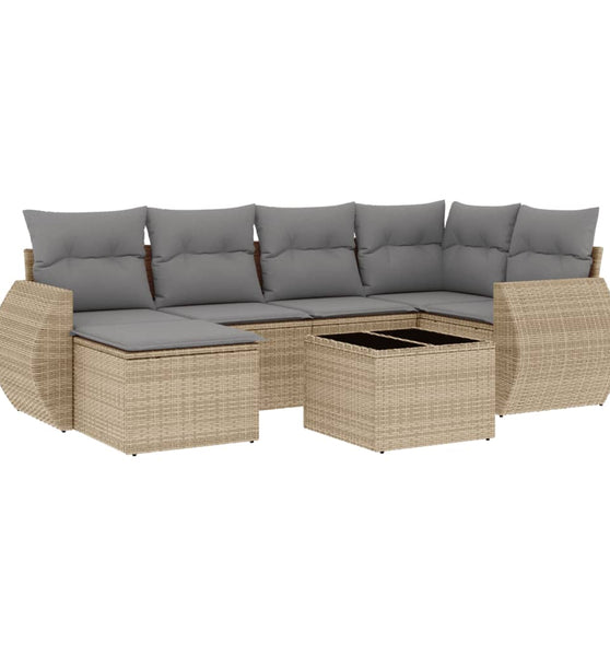 7-tlg. Garten-Sofagarnitur mit Kissen Beige Poly Rattan