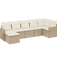 7-tlg. Garten-Sofagarnitur mit Kissen Beige Poly Rattan