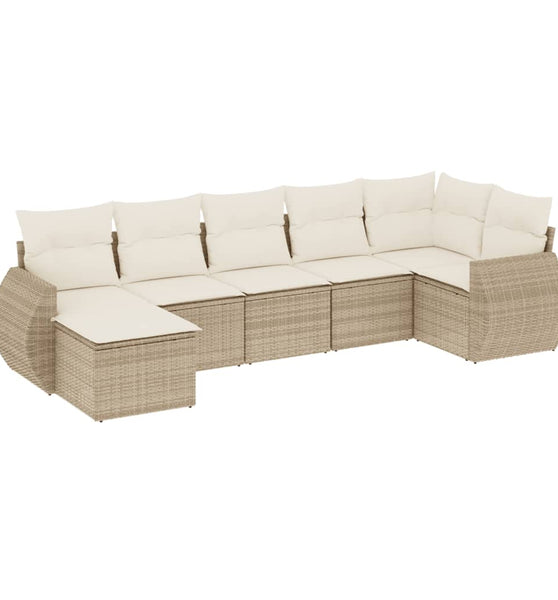 7-tlg. Garten-Sofagarnitur mit Kissen Beige Poly Rattan