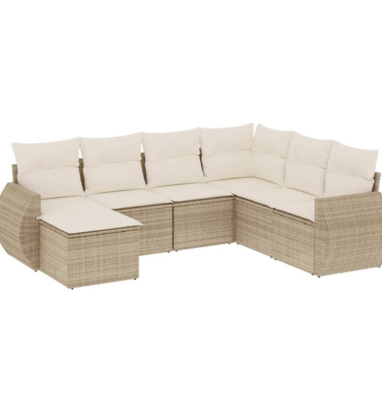 7-tlg. Garten-Sofagarnitur mit Kissen Beige Poly Rattan