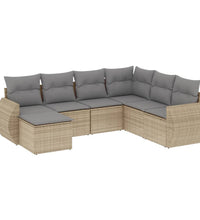 7-tlg. Garten-Sofagarnitur mit Kissen Beige Poly Rattan
