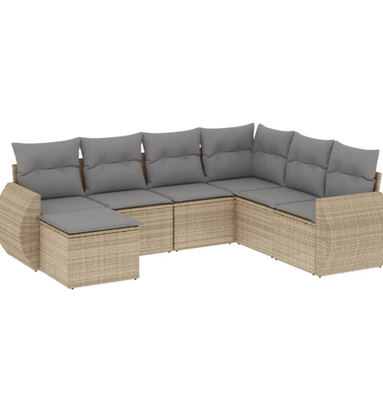 7-tlg. Garten-Sofagarnitur mit Kissen Beige Poly Rattan