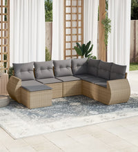 7-tlg. Garten-Sofagarnitur mit Kissen Beige Poly Rattan