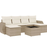 7-tlg. Garten-Sofagarnitur mit Kissen Beige Poly Rattan