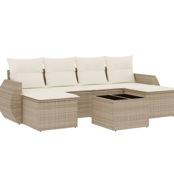 7-tlg. Garten-Sofagarnitur mit Kissen Beige Poly Rattan