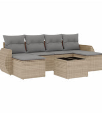 7-tlg. Garten-Sofagarnitur mit Kissen Beige Poly Rattan