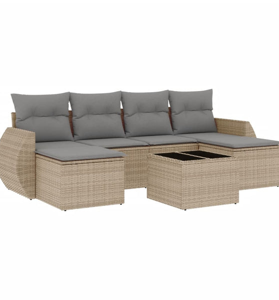 7-tlg. Garten-Sofagarnitur mit Kissen Beige Poly Rattan