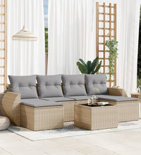 7-tlg. Garten-Sofagarnitur mit Kissen Beige Poly Rattan