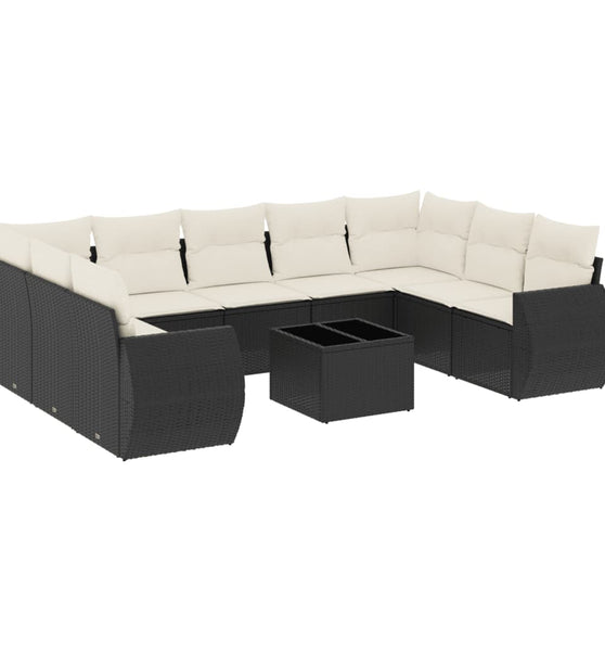 10-tlg. Garten-Sofagarnitur mit Kissen Schwarz Poly Rattan