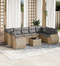 10-tlg. Garten-Sofagarnitur mit Kissen Beige Poly Rattan